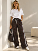 Καφέ animal print wide leg παντελόνα