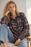 Δαμάσκηνί καρό overshirt με χρυσά κουμπιά