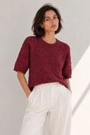 Μπορντό Heart Knit Μπλούζα