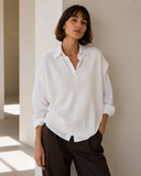 Λευκό V-neck πλεκτή καζάκα