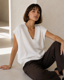 Λευκό V-neck πλεκτή καζάκα