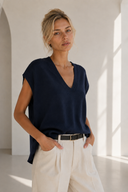 Μπλε V-neck πλεκτή καζάκα