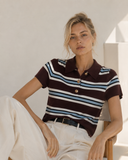 Καφέ striped polo knit top