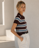 Καφέ striped polo knit top