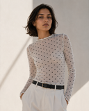 Λευκό polka dot mesh top