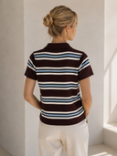 Καφέ striped polo knit top