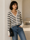 Cream striped knit cardigan