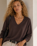 Καφέ V-neck oversized μπλούζα