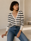 Cream striped knit cardigan