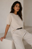Cream short sleeve knit top