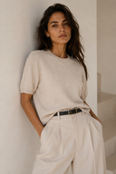 Cream short sleeve knit top