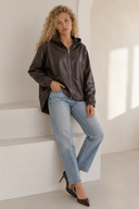 Καφέ faux leather hooded jacket