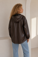 Καφέ faux leather hooded jacket