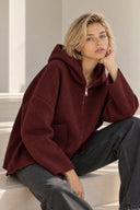 Μπορντό oversized bouclé jacket με κουκούλα