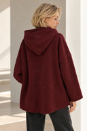 Μπορντό oversized bouclé jacket με κουκούλα