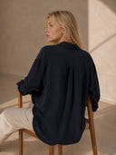 Σκούρο μπλε ασύμμετρο oversized πουκάμισο