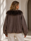 Καφέ faux fur collar jacket