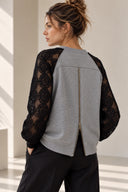 FIGARO Γκρί Lace Detail μπλούζα