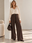 Καφέ wide leg παντελόνα