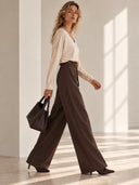 Καφέ wide leg παντελόνα