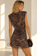 Καφέ leopard draped φόρεμα
