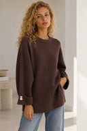 Καφέ oversized πλεκτή μπλούζα