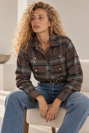 Ανθρακί καρό overshirt με χρυσά κουμπιά