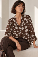 Καφέ abstract print sheer shirt