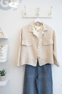 Μπεζ cropped linen shirt