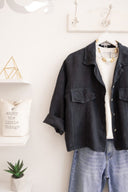 Μπλε cropped linen shirt