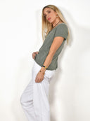 Χακί basic βαμβακερό t-shirt
