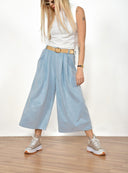 Light blue alcantara wide leg ζιπ κιλότ