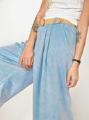 Light blue alcantara wide leg ζιπ κιλότ