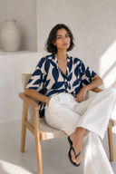 Μπλε abstract print oversized πουκάμισο