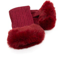 Μπορντό knit γάντια με faux fur