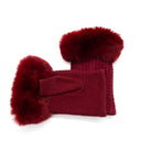 Μπορντό knit γάντια με faux fur