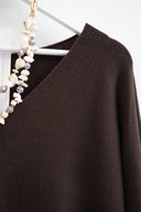 Καφέ V-neck oversized μπλούζα