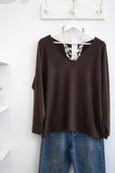 Καφέ V-neck oversized μπλούζα