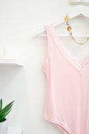 Pink rib δαντέλα κορμάκι
