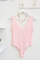 Pink rib δαντέλα κορμάκι
