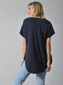 Μπλε oversized V-neck t-shirt