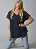 Μπλε oversized V-neck t-shirt