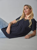Μπλε oversized V-neck t-shirt