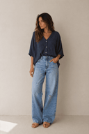 Μπλε oversized πουκάμισο με κουμπιά