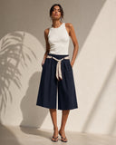 Μπλε poplin culotte παντελόνα