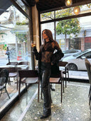 EIGHTY2 Μαύρο leather effect wide leg παντελόνι