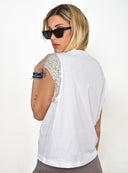 FIGARO Λευκό sequin sleeve t-shirt