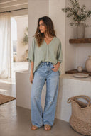 Χακί oversized πουκάμισο με κουμπιά