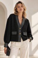 FIGARO Μαύρη contrast trim ζακέτα με κουμπιά