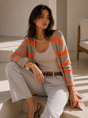 Πορτοκαλί beige striped knit ζακέτα